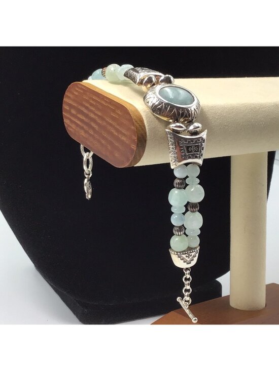 Carolyn Pollack Jadeite Beaded Bracelet Sterling Silver  Carolyn Pollack Jadeite Beaded Bracelet Sterling Silver Adjustable 6.5-7.25”